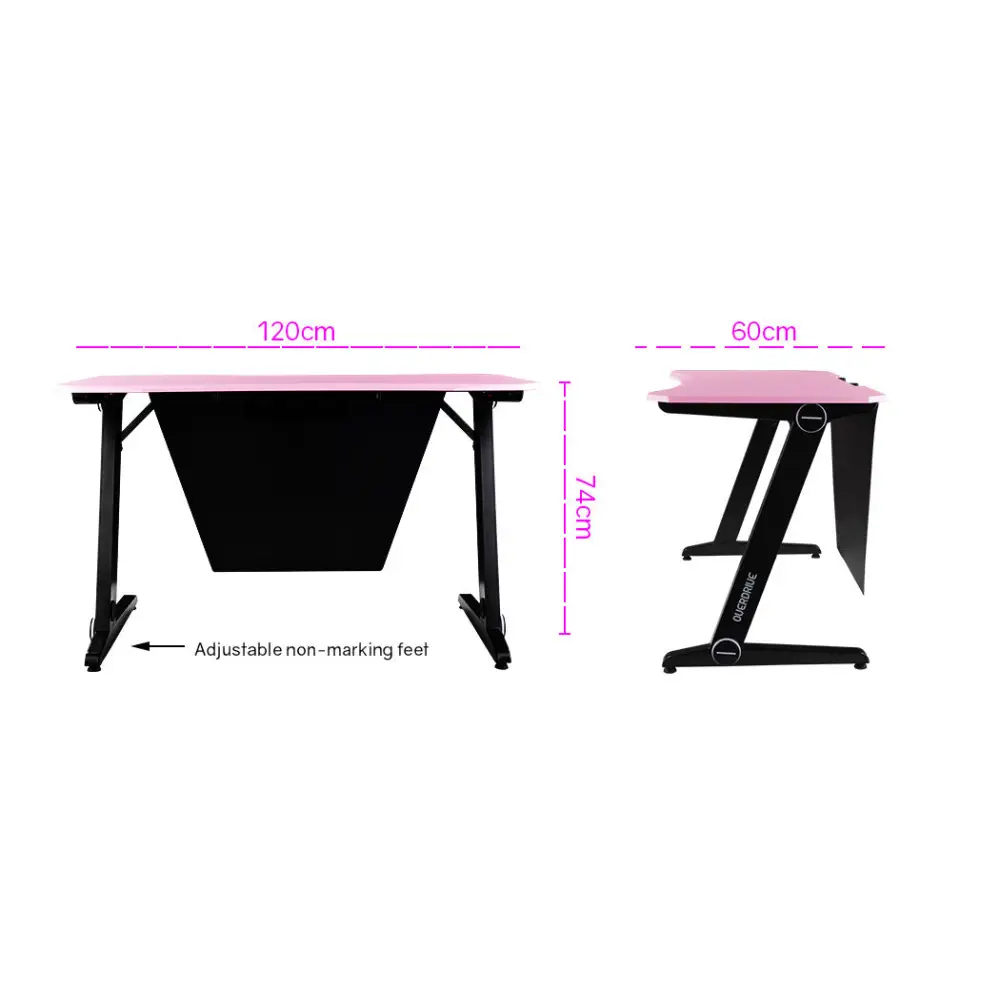 OVERDRIVE Gaming Computer PC Desk Z-Style Pink and Black Cable Management - Furniture > Office