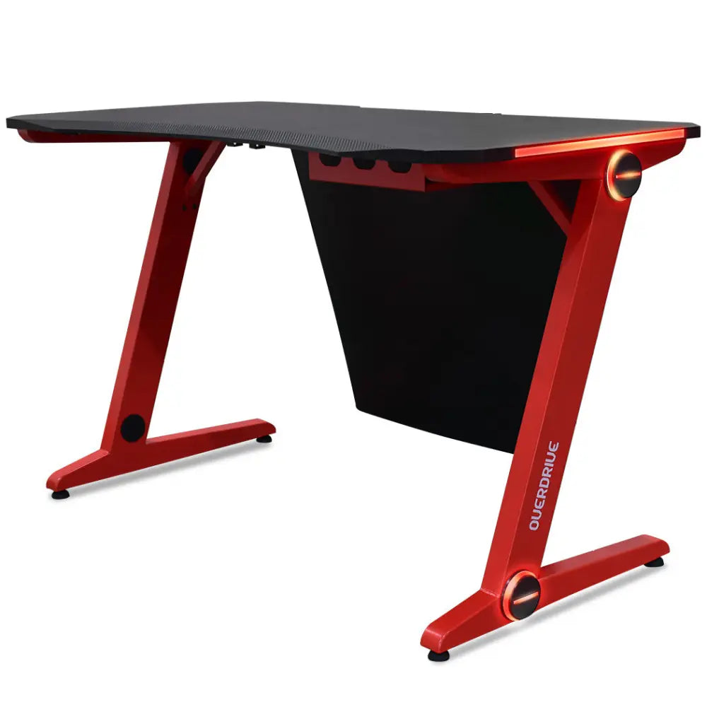 OVERDRIVE Gaming Desk 120cm Computer Black PC Red LED Lights Carbon Fiber Look - Furniture > Office