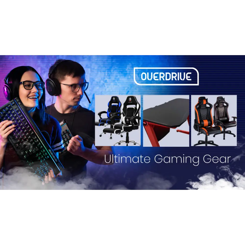 OVERDRIVE Gaming Desk 120cm Computer Black PC Red LED Lights Carbon Fiber Look - Furniture > Office