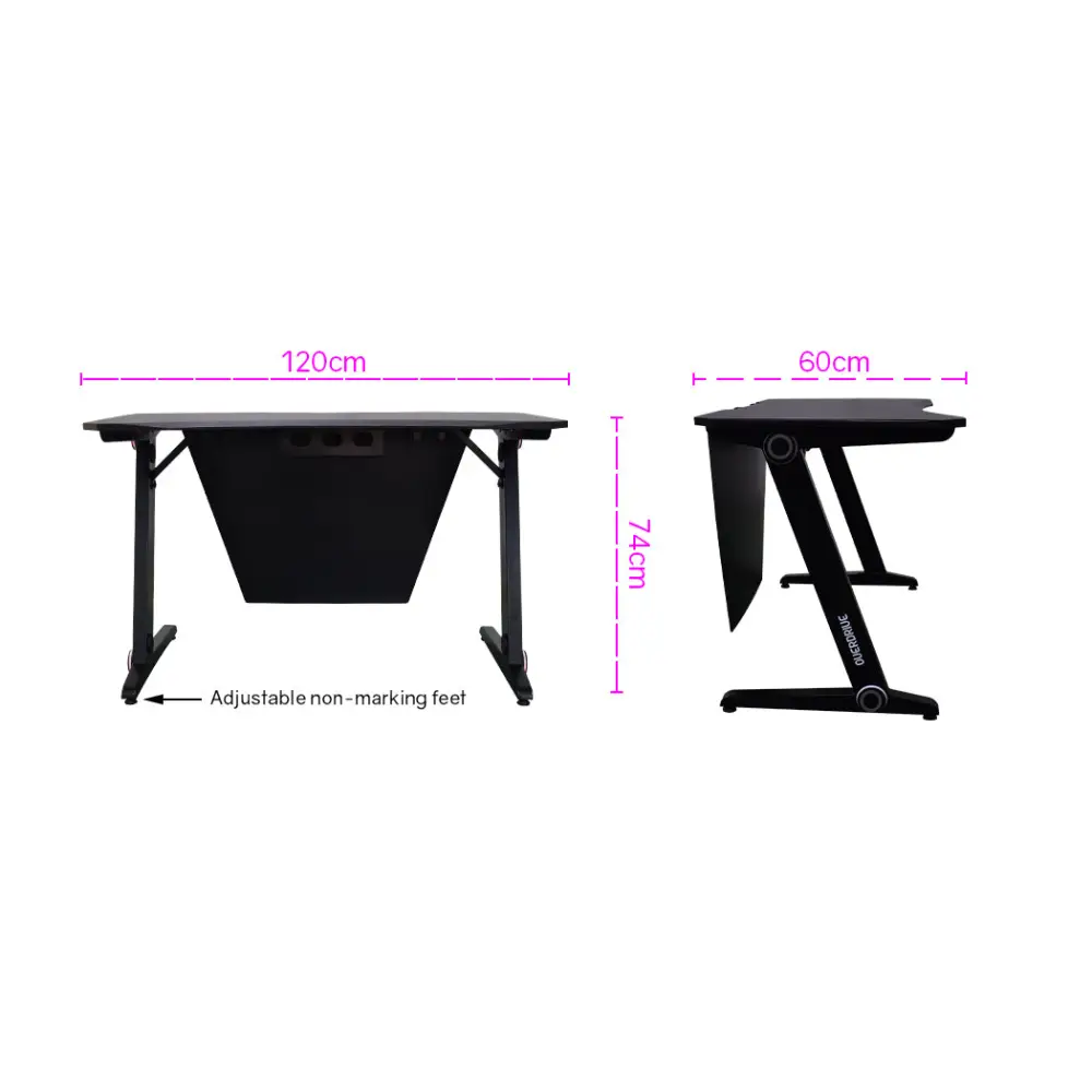 OVERDRIVE Gaming Desk 120cm PC Table Setup Computer Carbon Fiber Style Black - Furniture > Office