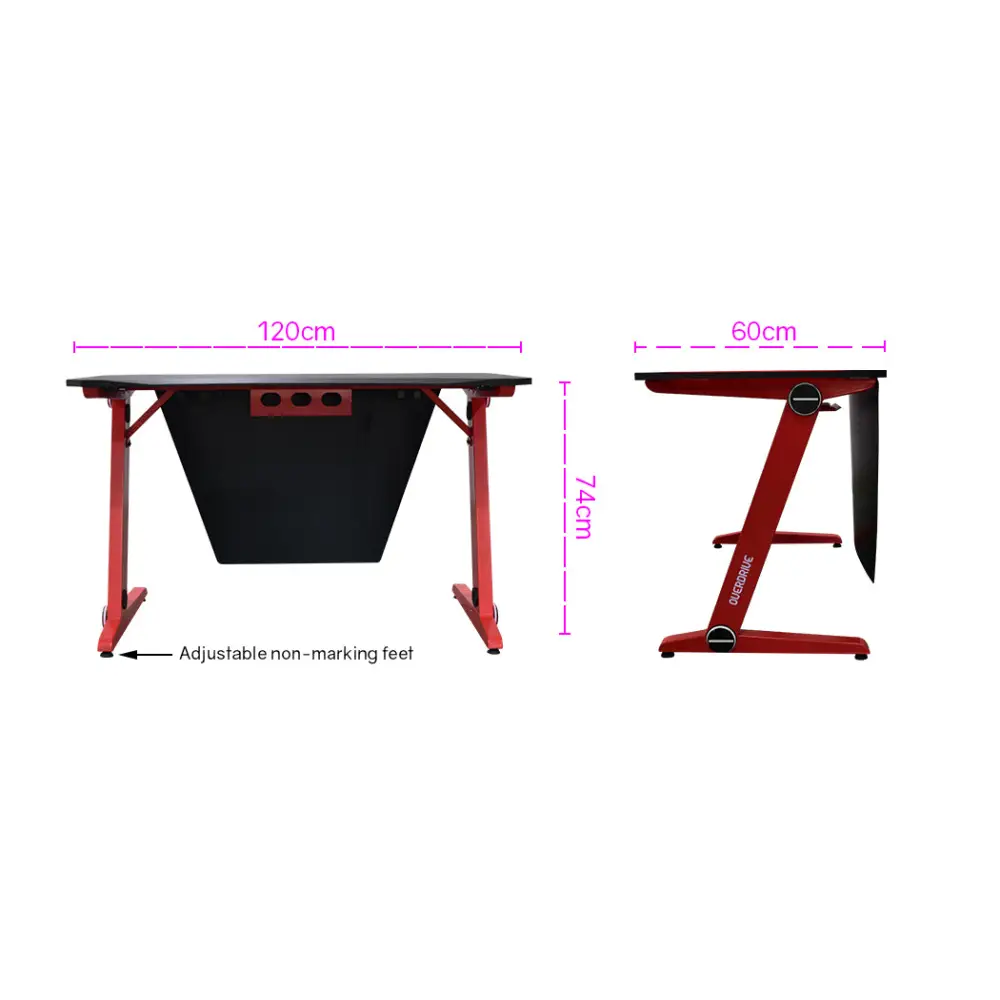 OVERDRIVE Gaming Desk 120cm PC Table Setup Computer Carbon Fiber Style Black Red - Furniture > Office