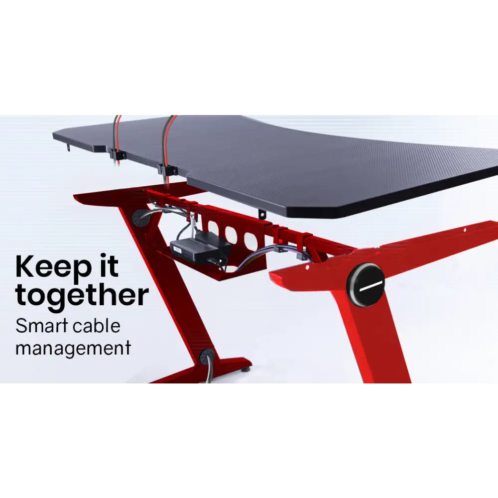 OVERDRIVE Gaming Desk 120cm PC Table Setup Computer Carbon Fiber Style Black Red - Furniture > Office
