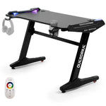 OVERDRIVE Gaming Desk 120x60cm Carbon Fiber Styling LED Lights Headset Hanger Cup Holder Cable Management Black