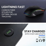 OVERDRIVE Gaming Desk 120x60cm Carbon Fiber Styling LED Lights Headset Hanger Cup Holder Cable Management Blue