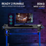 OVERDRIVE Gaming Desk 120x60cm Carbon Fiber Styling LED Lights Headset Hanger Cup Holder Cable Management Blue