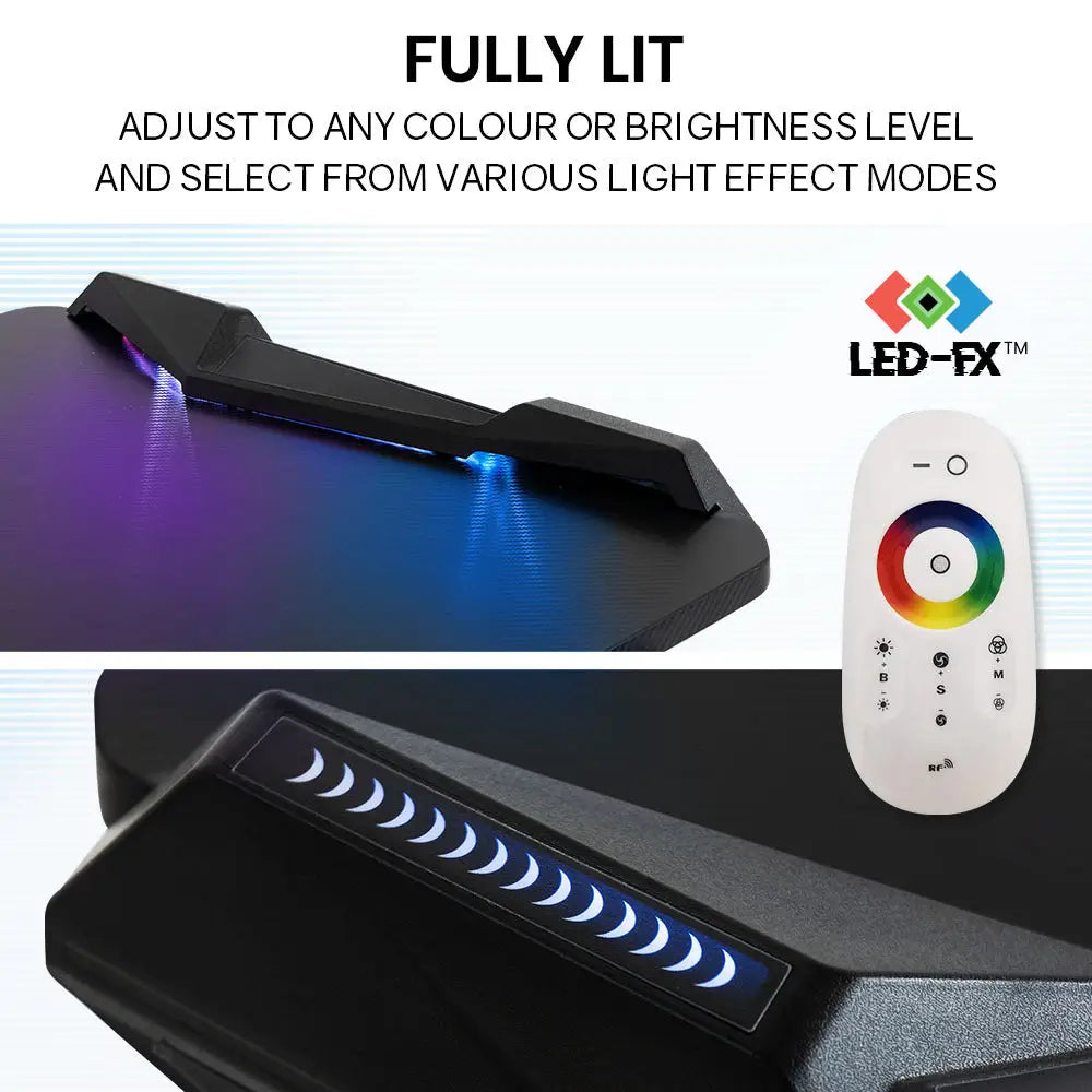 OVERDRIVE Gaming Desk 120x60cm Carbon Fiber Styling LED Lights Headset Hanger Cup Holder Cable Management Black