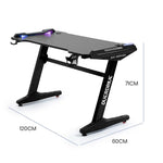 OVERDRIVE Gaming Desk 120x60cm Carbon Fiber Styling LED Lights Headset Hanger Cup Holder Cable Management Black