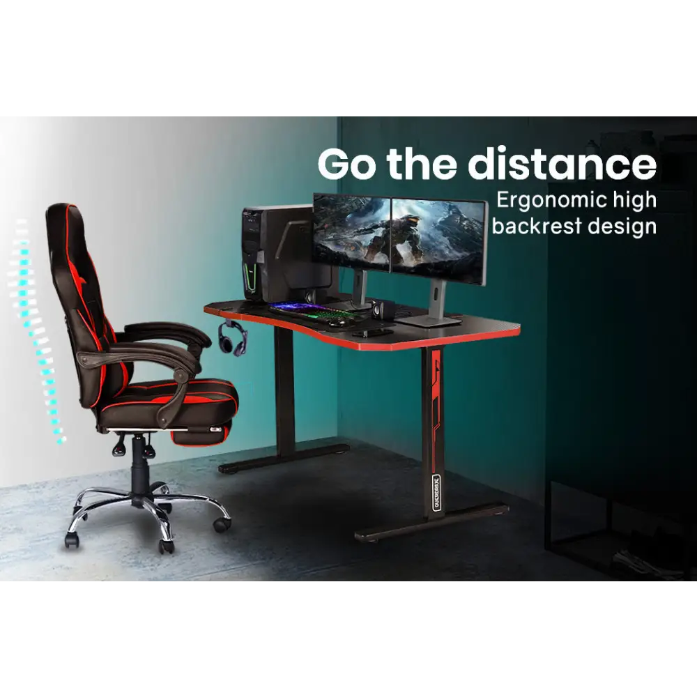 OVERDRIVE Gaming Desk 139cm PC Setup Table Computer Carbon Fiber Style Black - Furniture > Office