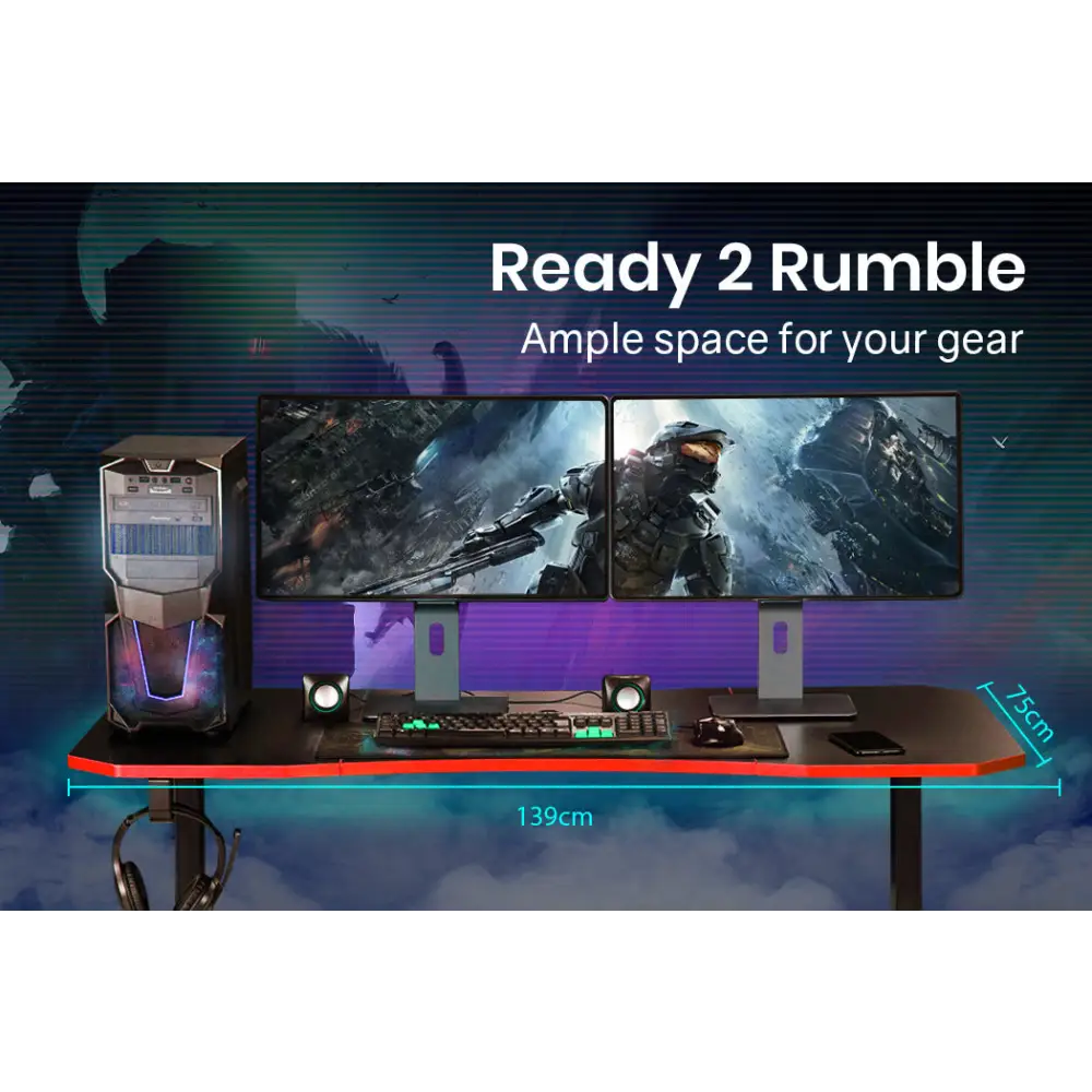 OVERDRIVE Gaming Desk 139cm PC Setup Table Computer Carbon Fiber Style Black - Furniture > Office