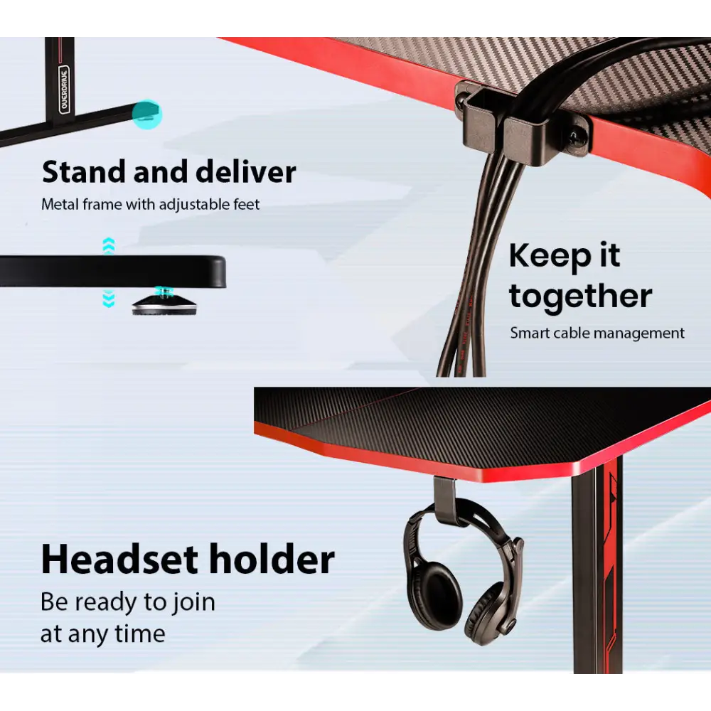 OVERDRIVE Gaming Desk 139cm PC Setup Table Computer Carbon Fiber Style Black - Furniture > Office