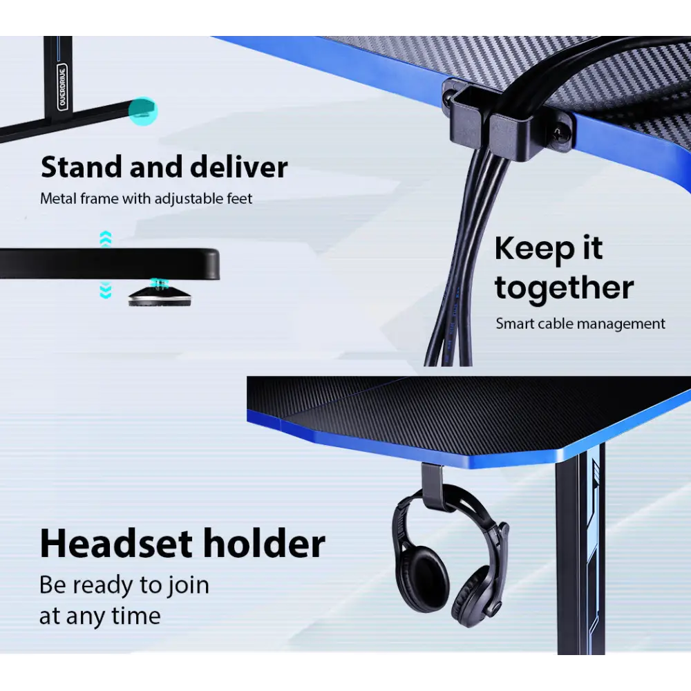 OVERDRIVE Gaming Desk 139cm PC Table Computer Setup Carbon Fiber Style Black - Furniture > Office