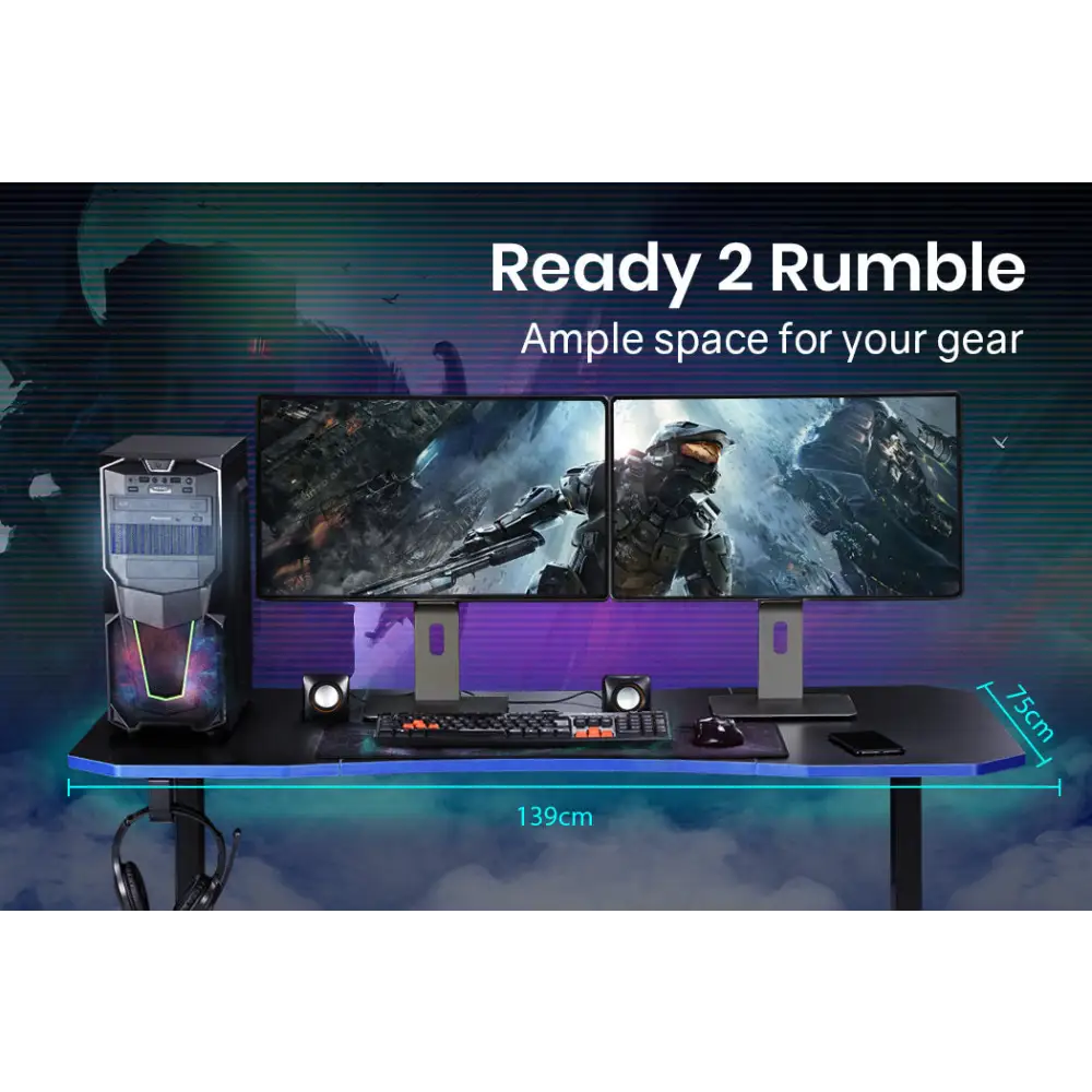 OVERDRIVE Gaming Desk 139cm PC Table Computer Setup Carbon Fiber Style Black - Furniture > Office
