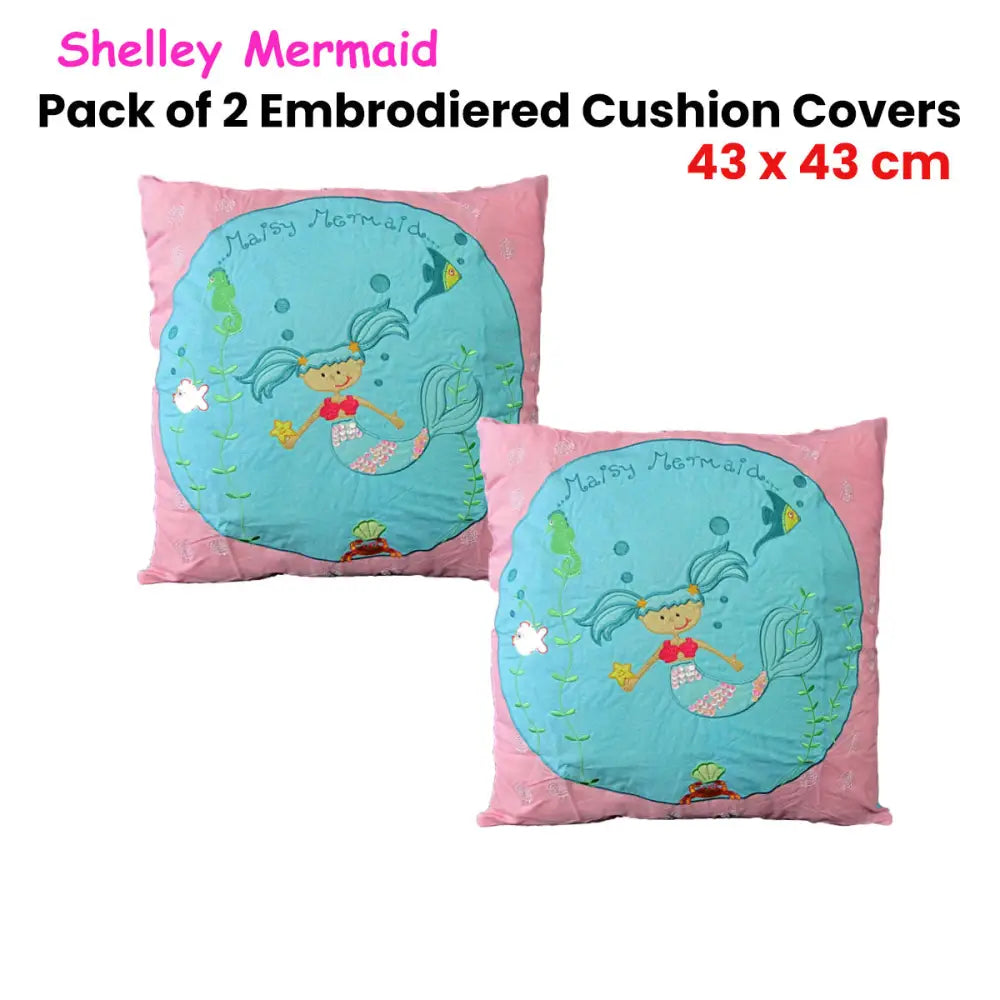 Pack of 2 Shelley Mermaid Embroidered Cushion Covers with turquoise circles design
