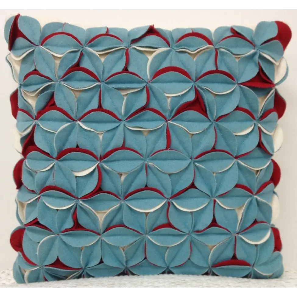 Pack of 4 Covers Amelie Aqua Blue & Red 3D Texture Cushion Covers - Home & Garden > Decor