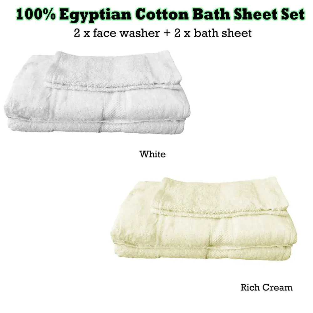 Pack of 4 - Egyptian Cotton Extra Large Bath Sheets and Face Washers set White - Home & Garden > Bathroom Accessories