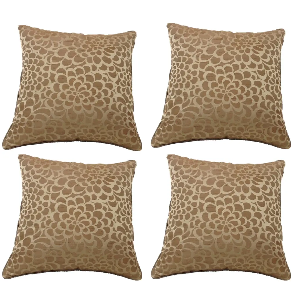 Pack of 4 Flower Beige Petal Design Square Cushion Covers - Home & Garden > Decor