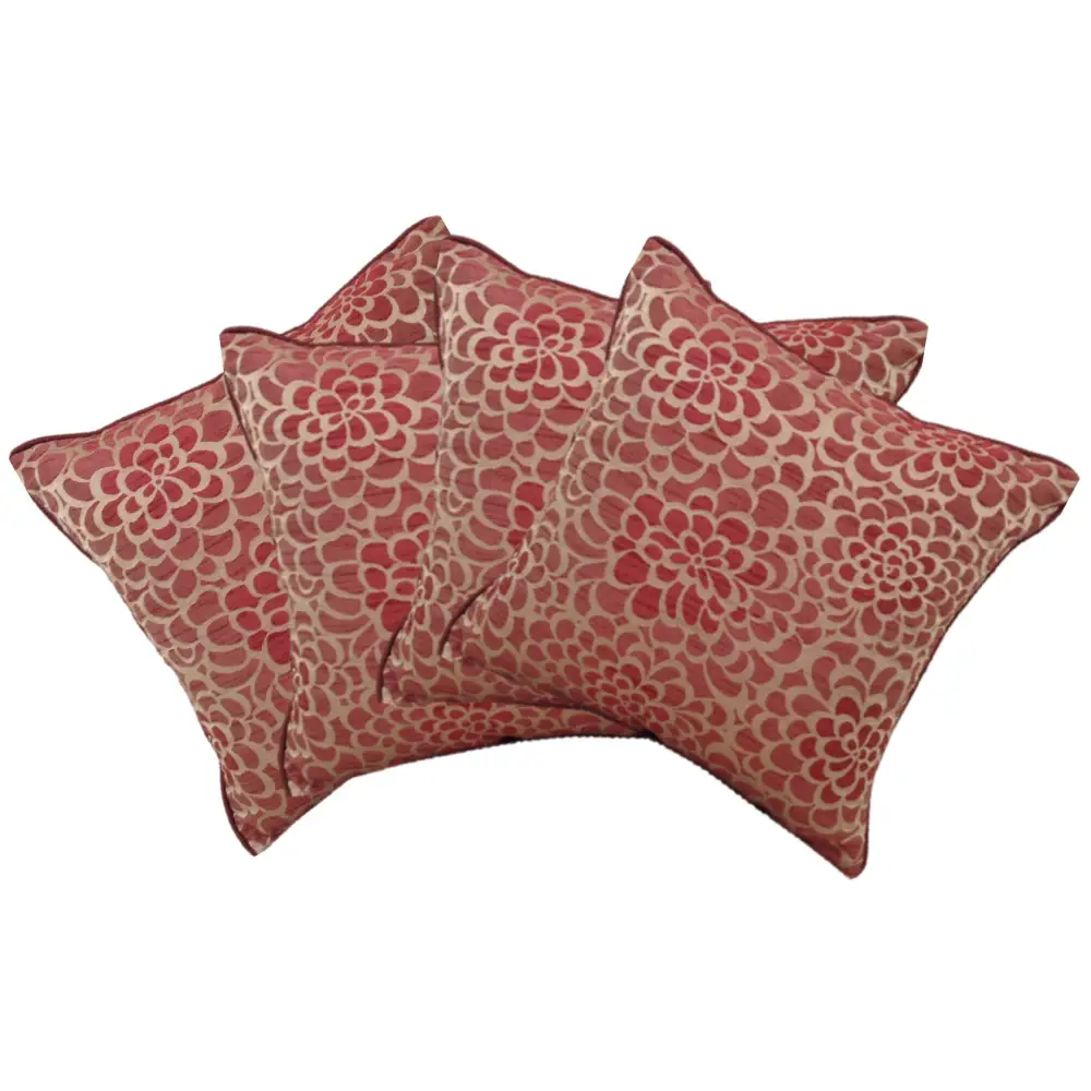 Pack of 4 Flower Marone Petal Design Square Cushion Covers Maroon - Home & Garden > Decor