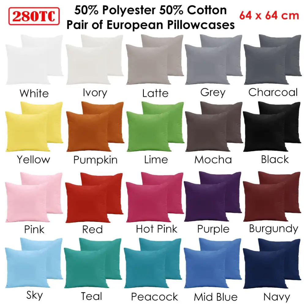 Pair of 280TC Polyester Cotton European Pillowcases Sky - Home & Garden > Bedding
