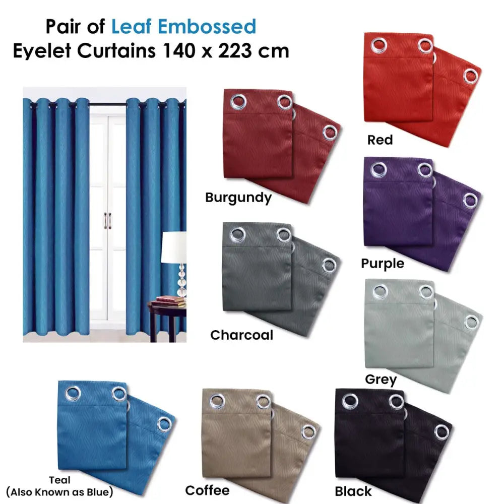Pair of Blockout Embossed Eyelet Leaf Curtains Grey - Home & Garden > Curtains