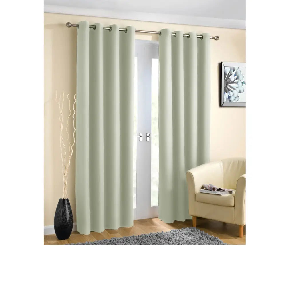 Pair of Blockout Plain Eyelet Curtains Beige - Home & Garden > Curtains