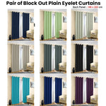 Pair of Blockout Plain Eyelet Curtains Blue - Home & Garden > Curtains