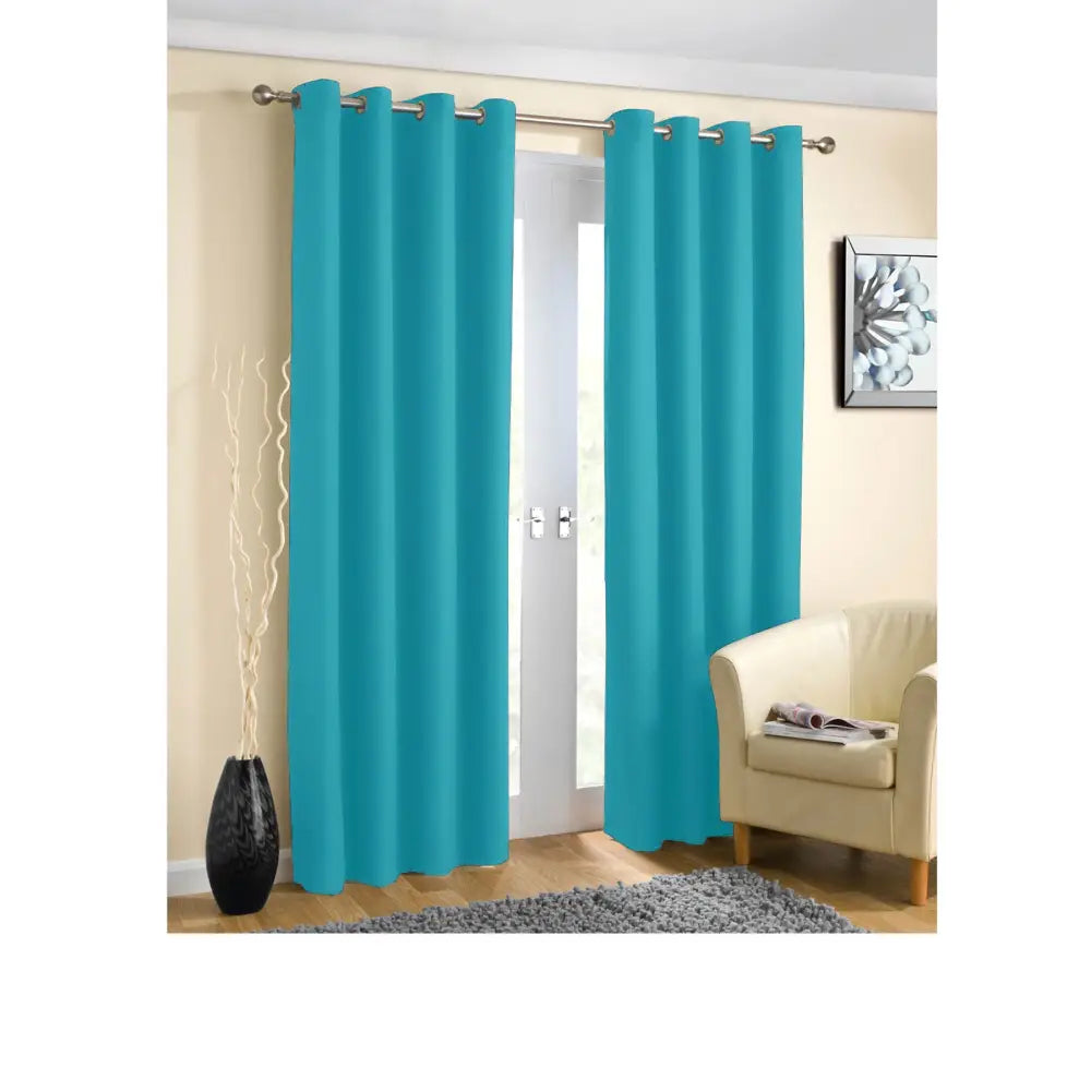 Pair of Blockout Plain Eyelet Curtains Blue - Home & Garden > Curtains
