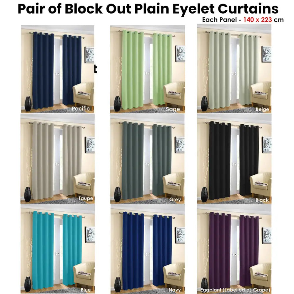 Pair of Blockout Plain Eyelet Curtains Grey - Home & Garden > Curtains
