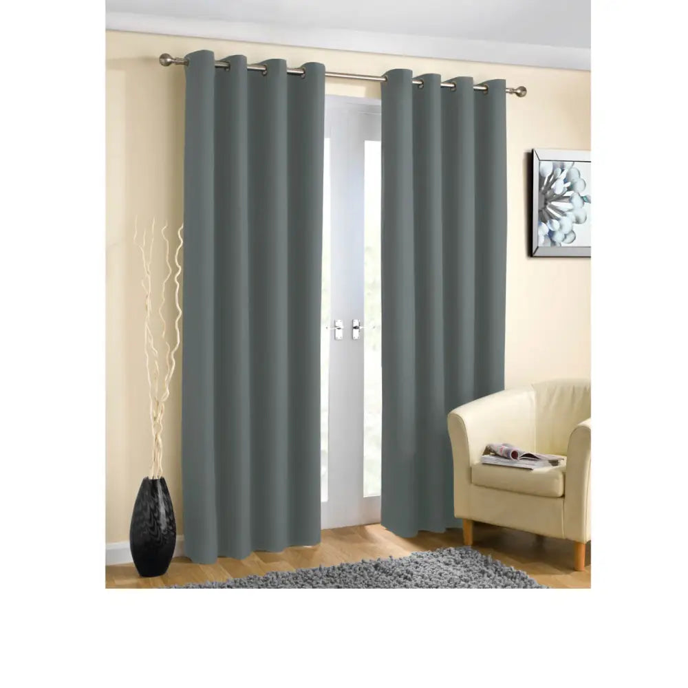 Pair of Blockout Plain Eyelet Curtains Grey - Home & Garden > Curtains