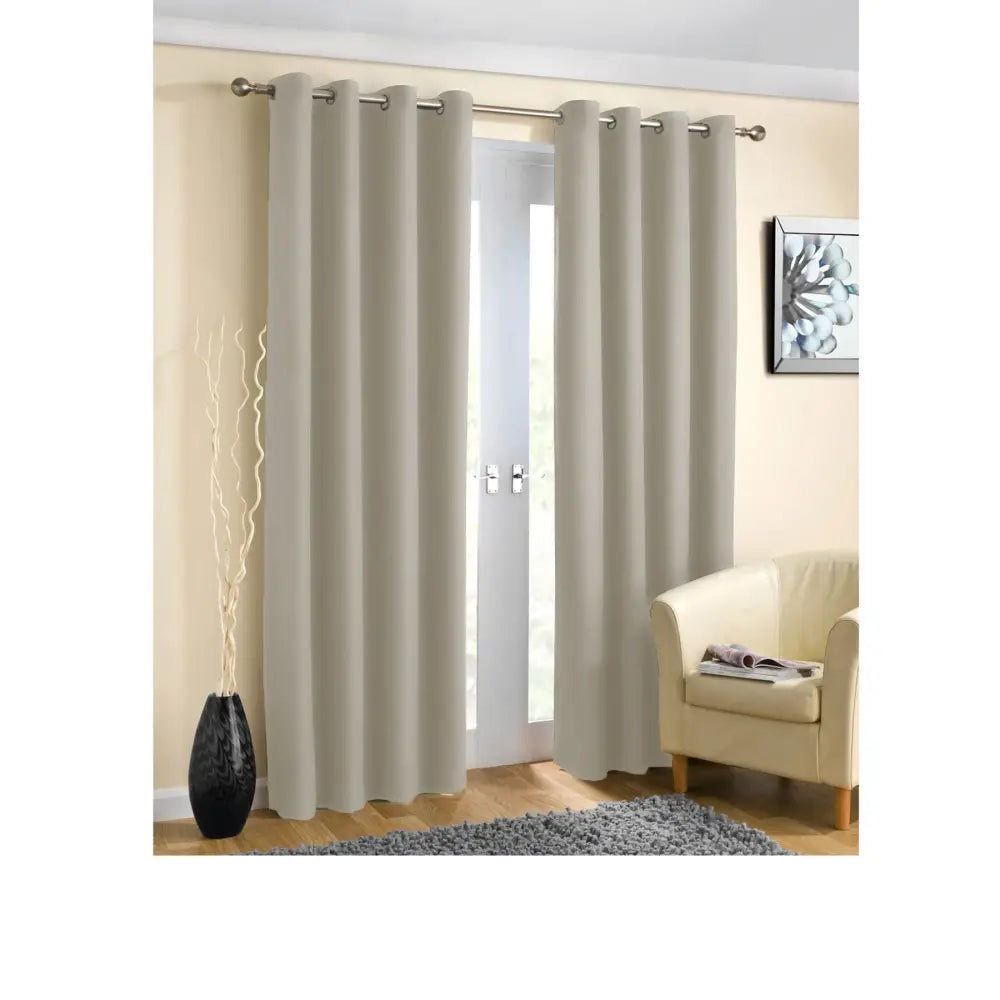 Pair of Blockout Plain Eyelet Curtains Taupe - Home & Garden > Curtains
