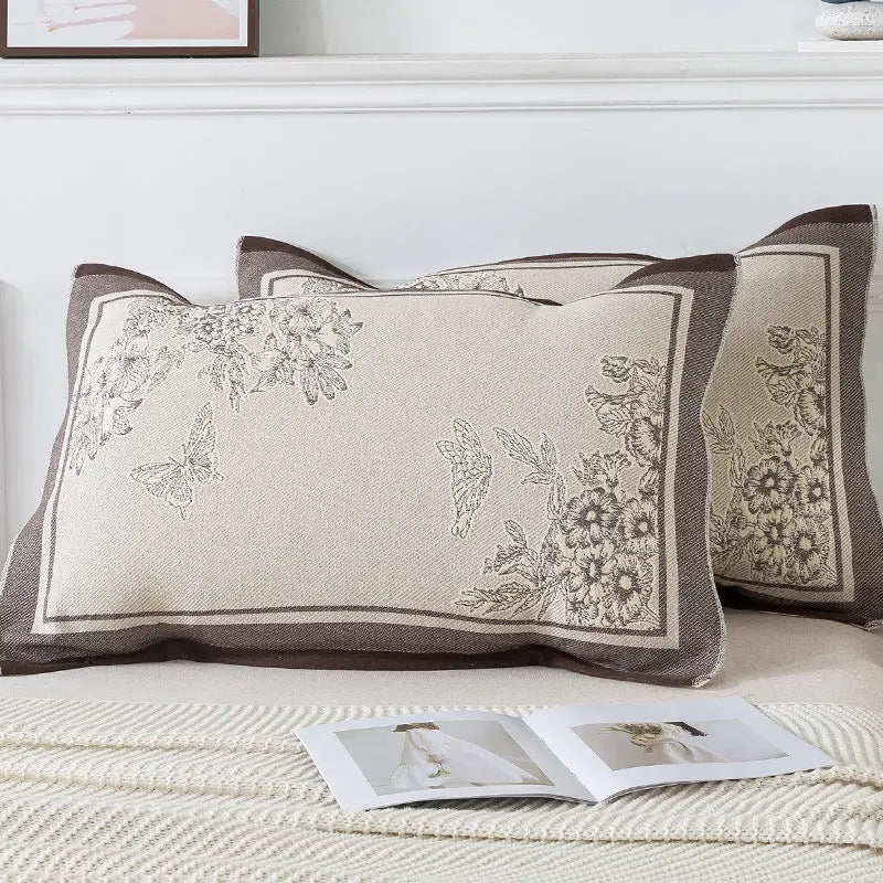 Pair of Butterfly pattern Tied Cotton Gauze Pillow Cover - Secure Fit Premium Comfort (Insert Not Included) - Home &