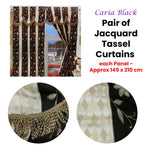 Pair of Caria Black Jacquard Tassels Unlined Curtains 145 x 210 cm - Home & Garden > Curtains