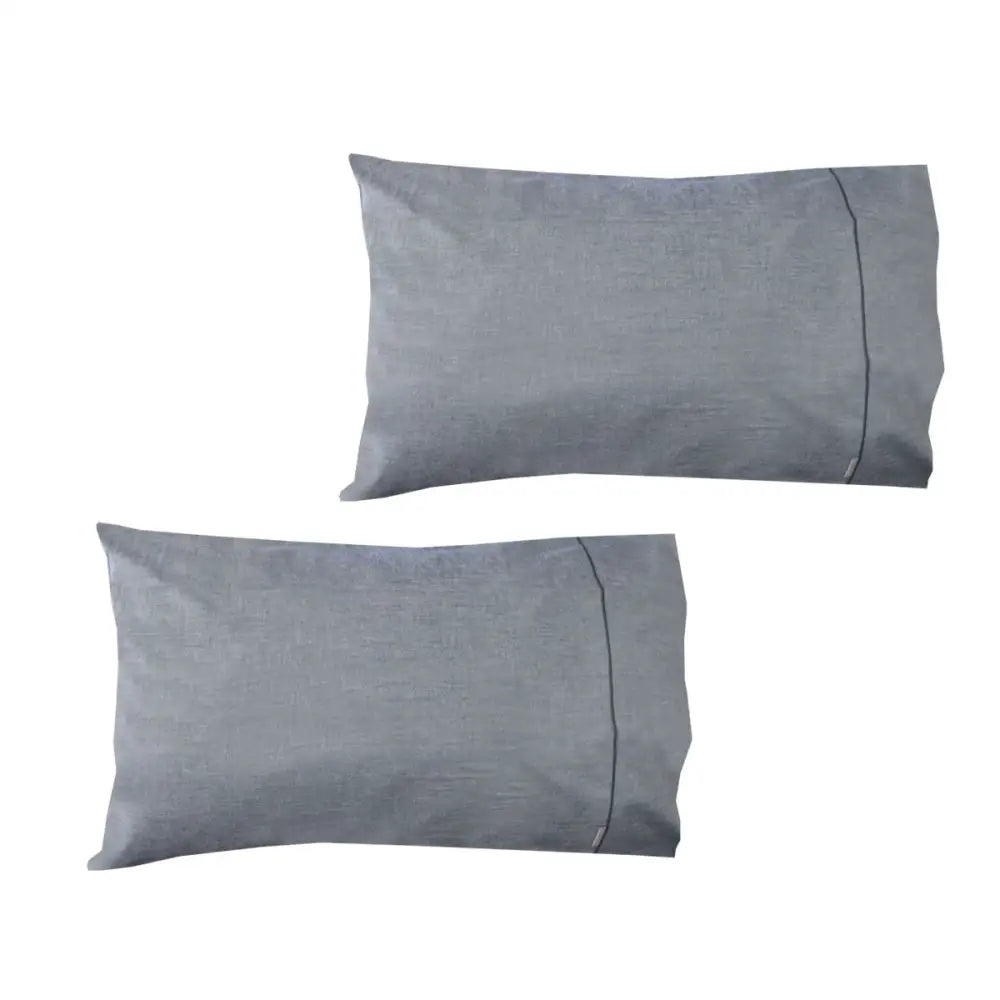 Pair of Chambray Charcoal Cotton Standard Pillowcases 48 x 73 cm - Home & Garden > Bedding