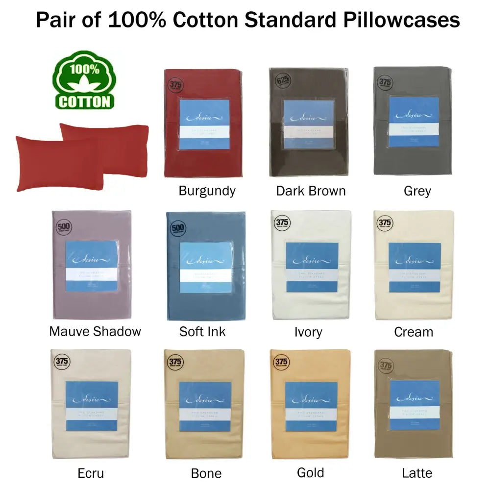 Pair of Cotton Standard Pillowcases 375TC Cream - Home & Garden > Bedding > Pillowcases