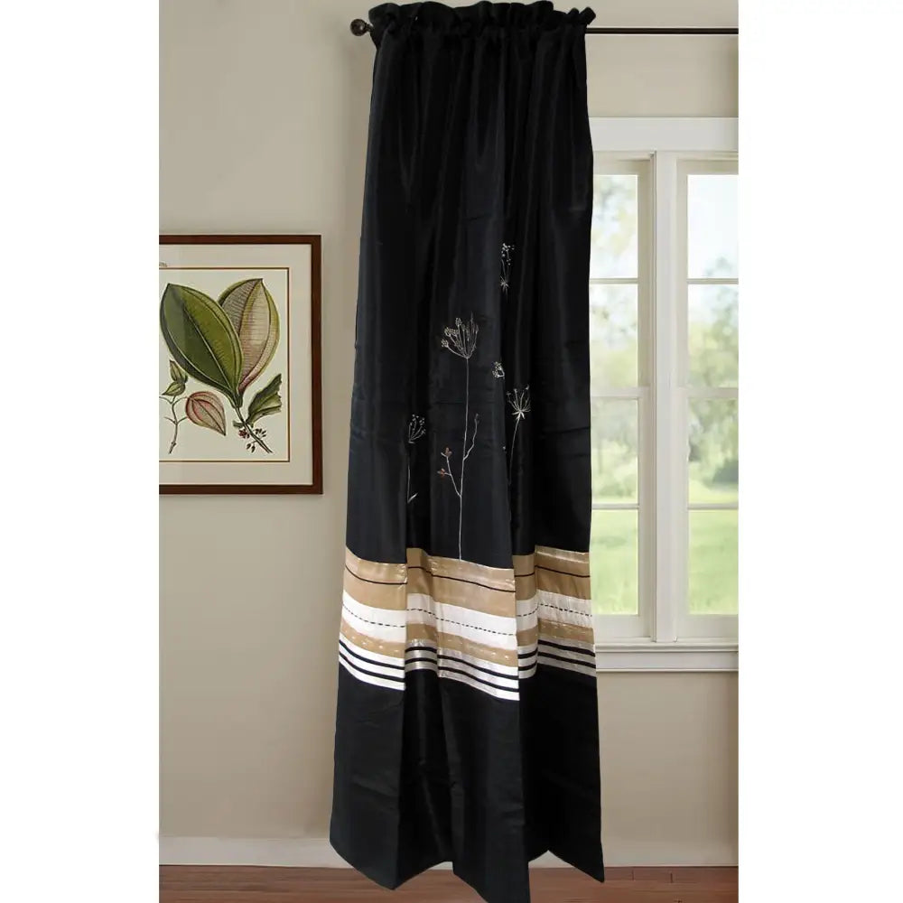 Pair of Embroidered Rod Pocket Curtains 150 x 213cm each Silver Petals - Home & Garden > Curtains
