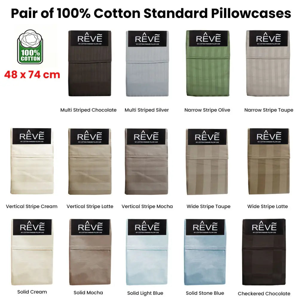 Pair of Reve 100% Cotton Standard Pillowcases 48 x 74 cm Multistripe Chocolate - Home & Garden > Bedding > Pillowcases