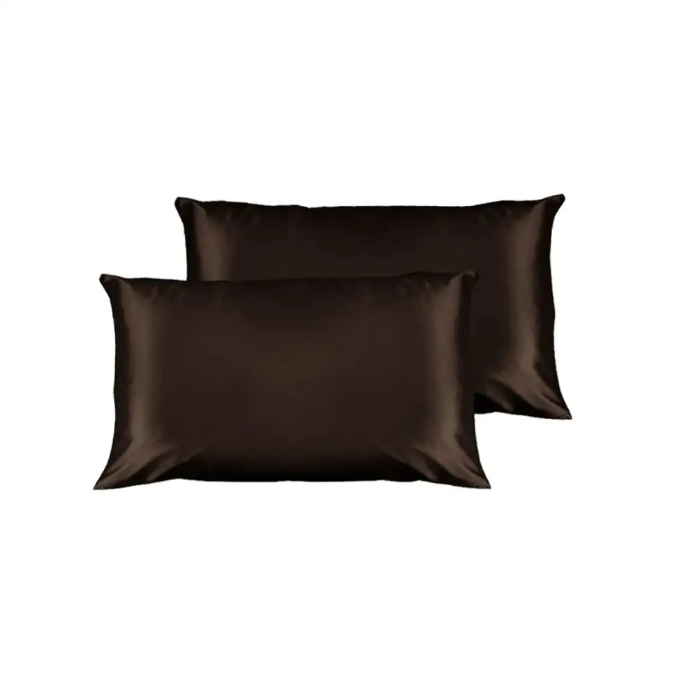 Pair of Satin Standard Pillowcases Chocolate 48 x 73 cm x 15cm (Flap) - Home & Garden > Bedding