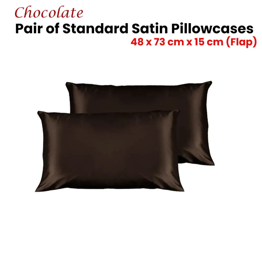 Pair of Satin Standard Pillowcases Chocolate 48 x 73 cm x 15cm (Flap) - Home & Garden > Bedding