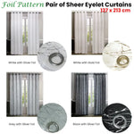 Pair of Sheer Eyelet Curtains White with Gold Foils 137 x 213 cm - Home & Garden > Curtains