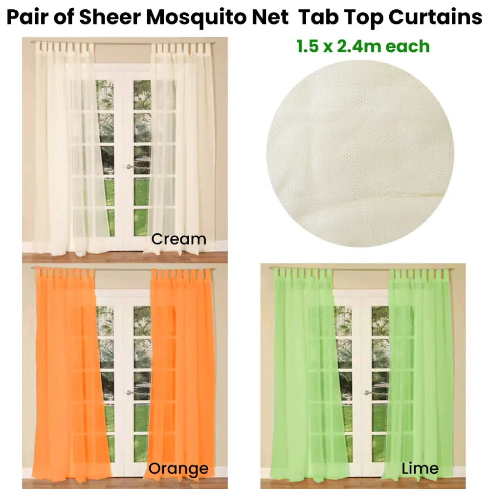 Pair of Sheer Mosquito Net Tab Top Curtains 150 x 240 cm Cream - Home & Garden > Bedding