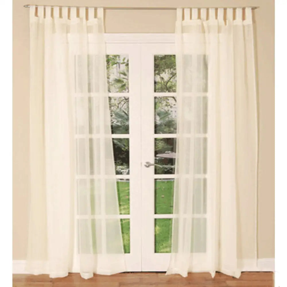 Pair of Sheer Mosquito Net Tab Top Curtains 150 x 240 cm Cream - Home & Garden > Bedding