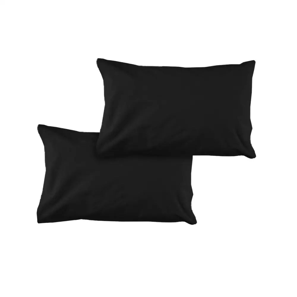 Pair of Solid Colour Microfiber Standard Pillowcases 48x73cmx15cm (Flap) Black - Home & Garden > Bedding