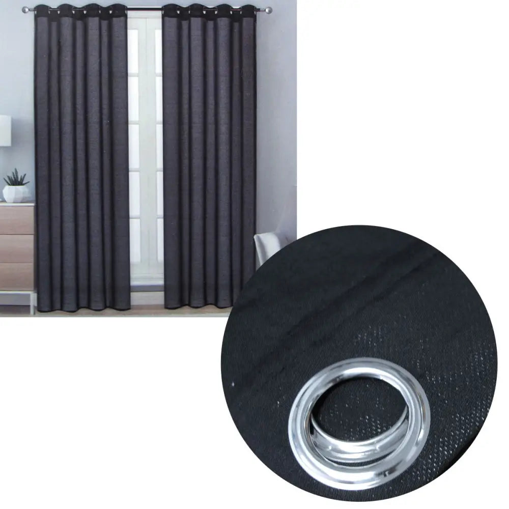 Pair of Solid Colour Sheer Eyelet Curtains 137 x 213 cm Black - Home & Garden > Curtains