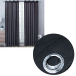 Pair of Solid Colour Sheer Eyelet Curtains 137 x 213 cm Black - Home & Garden > Curtains