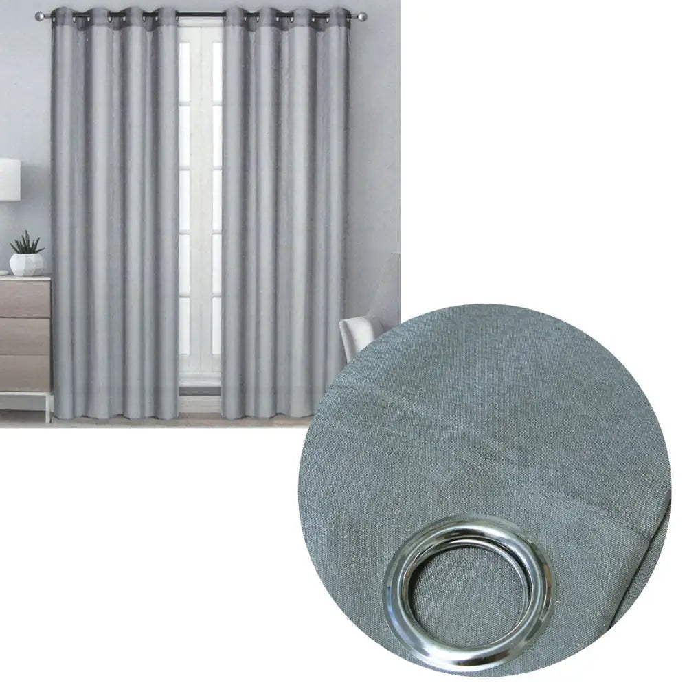 Pair of Solid Colour Sheer Eyelet Curtains 137 x 213 cm Grey - Home & Garden > Curtains