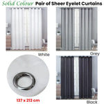 Pair of Solid Colour Sheer Eyelet Curtains 137 x 213 cm Grey - Home & Garden > Curtains