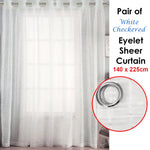 Pair of White Checkered Eyelet Sheer Curtains 140 x 225cm - Home & Garden > Curtains