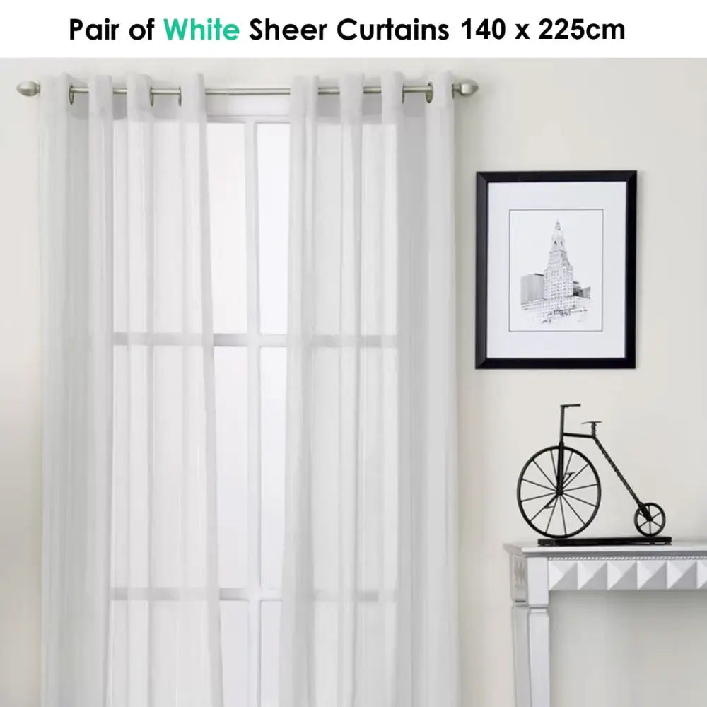 Pair of White Eyelet Sheer Curtains 140 x 225cm - Home & Garden > Curtains > Curtains & Drapes