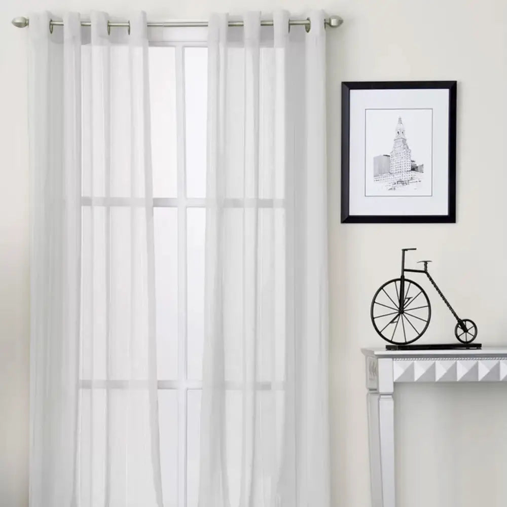 Pair of White Eyelet Sheer Curtains 140 x 225cm - Home & Garden > Curtains > Curtains & Drapes