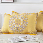 Pair of Yellow Circular Pattern Tied Cotton Gauze Pillow Cover - Secure Fit Premium Comfort (Insert Not Included)