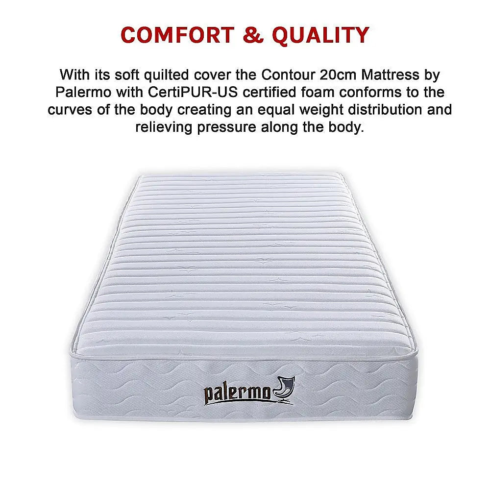 Palermo Contour 20cm Encased Coil King Single Mattress CertiPUR-US Certified Foam - Furniture > Mattresses